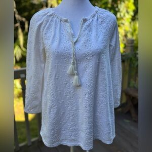 J.Jill White Eyelet Lace Peasant Top Size XS